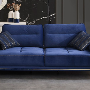 Angel Gold Three-Seater Sofa Navy Blue